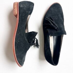 Matt Bernson Suede Leather Loafers Flats Slip On Shoes Tassels Black